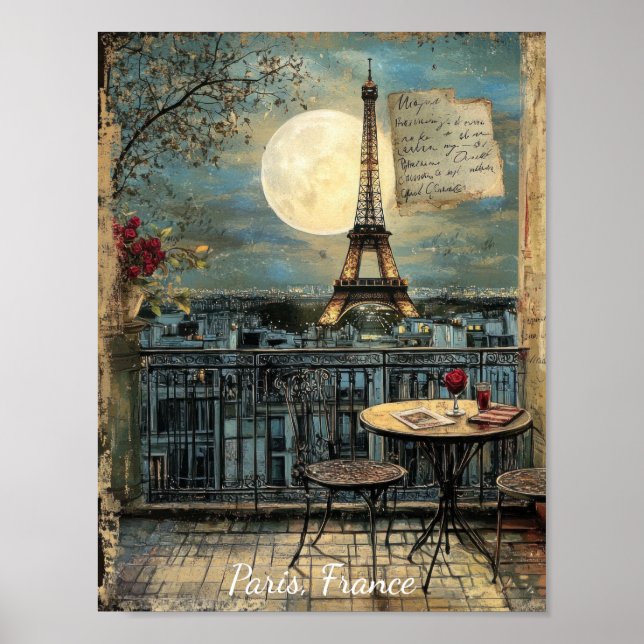 Poster Custom Vintage Paris Eiffel Tower Romantic Art (Frente)