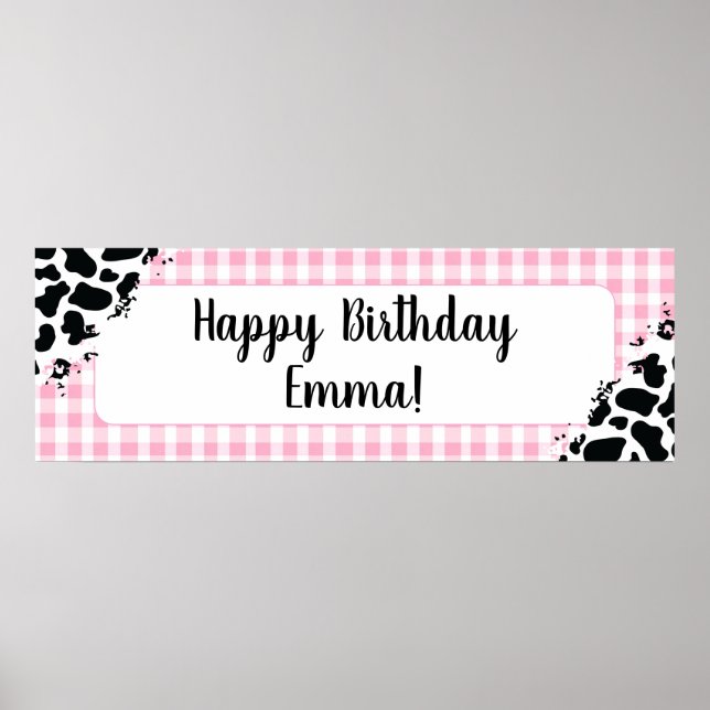 Poster Customizable Happy Birthday Banner Pink Gingham (Frente)