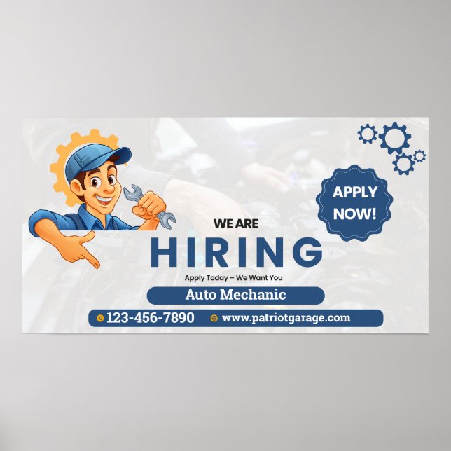 Poster Customize Generic Now Hiring Auto Mechanic  (Frente)