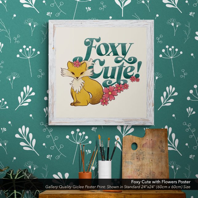 Poster Cuta Foxy com Flores (Foxy Cute poster print shown in the standard 24" x 24" dimensions. Choose the size best for you.)