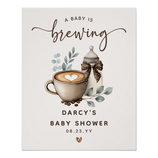 Pôster Cute 'a Baby is Brewing' Coffee Baby Shower (Frente)