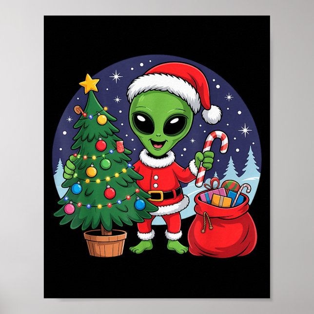 Poster Cute Alien Christmas Tree Lights Xmas Holidays Win (Frente)
