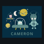 Poster Cute Alien Space Planets Funny Blue Personalized<br><div class="desc">Cute Alien Space Planets Funny Blue Personalized Poster</div>