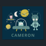 Poster Cute Alien Space Planets Funny Blue Personalized<br><div class="desc">Cute Alien Space Planets Funny Blue Personalized Poster</div>
