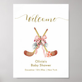 Poster Cute All Stars Bow Hockey Girl Baby Shower Welcome