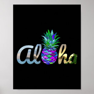 Poster Cute Aloha Hawaii Pineapple Mermaid Purple Beach L