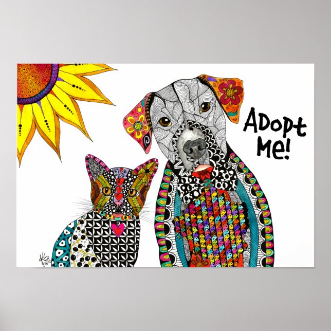 Pôster Cute and Colorful Dog and Cat Adopt Me  (Frente)