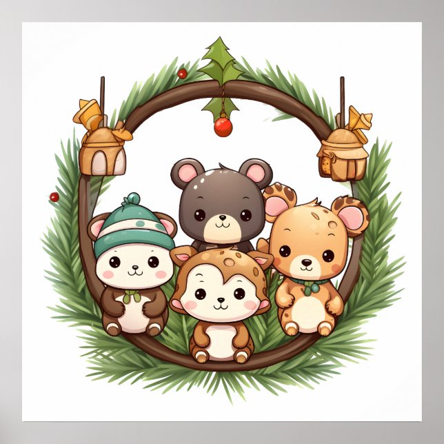 Poster Cute animals celebrating Christmas (Frente)