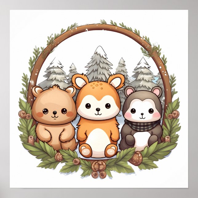 Poster Cute animals celebrating Christmas (Frente)