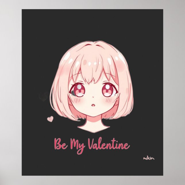 Poster Cute Anime Girl - Be My Valentine T-Shirt (Frente)