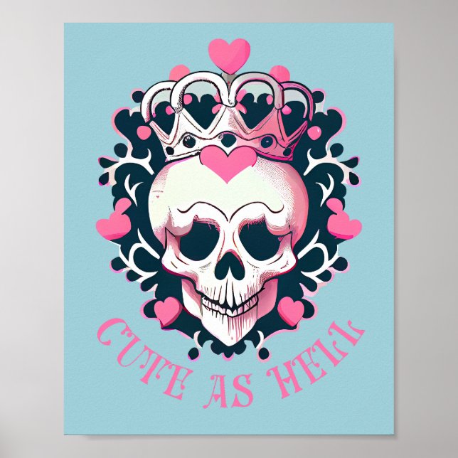 Poster Cute as Hell Schädel mit Krone (Frente)