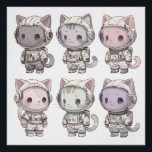 Pôster Cute Astronaut Cat Crew – Kawaii Space Cats<br><div class="desc">Adorable kawaii-style cat astronauts stand ready for their next cosmic adventure in this charming digital illustration. Six unique pastel-colored felines wear detailed white space suits with helmets, backpacks, and patches, each displaying their own playful personality through soft fur tones ranging from gray tabby and pink to lavender and cream. Big...</div>