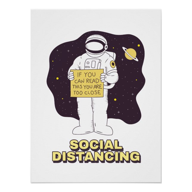 Pôster Cute Astronaut Drawing | Funny Space Cartoon Art (Frente)