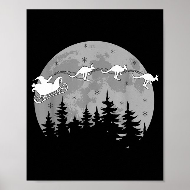 Poster Cute Australia Kangaroo Santa Sleigh Aussie Christ (Frente)