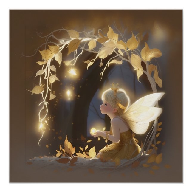 Pôster Cute Autumn Fairy with Glowing Flowers (Frente)