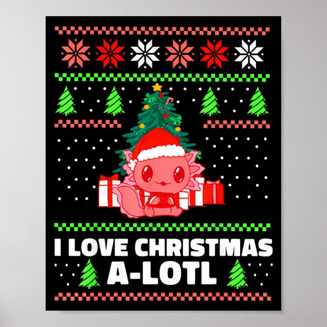 Poster Cute Axolotl I Love Christmas A-lotl Xmas Hat Sant (Frente)
