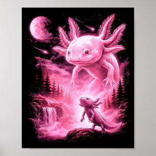 Poster Cute axolotl uivando para a lua meme místico