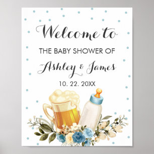 Poster Cute Baby Boy is Brewing Blue Baby Shower Welcome
