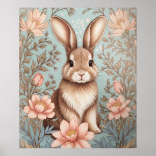 Poster Cute Baby Bunny Pastel Floral