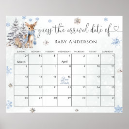 Poster Cute Baby Deer Winter Adivinha o calendário da dat