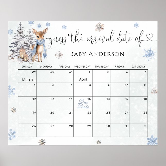 Poster Cute Baby Deer Winter Adivinha o calendário da dat (Frente)