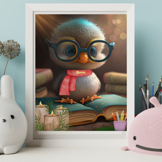 Poster Cute Baby Duck lendo um livro de arte personalizad (Criador carregado)