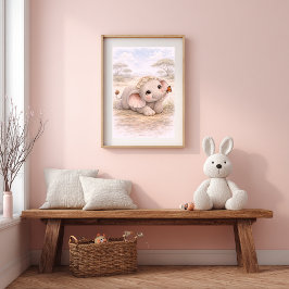 Poster Cute Baby Elephant & Butterfly Nursery Room Kids