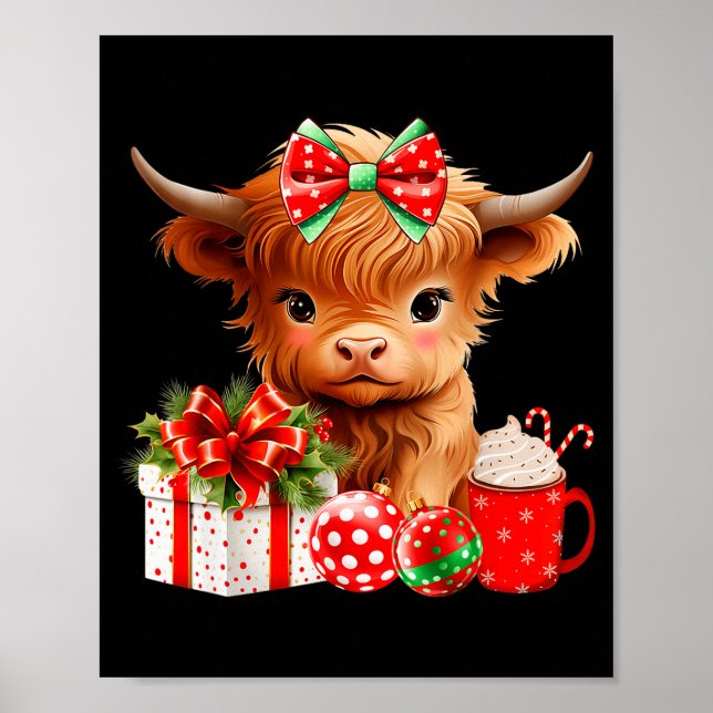 Poster Cute Baby Highland Cow Merry Christmas Farmer Cow  (Frente)