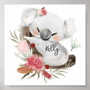 Poster Cute Baby Koala Dourado Speckle Nome Personalizado
