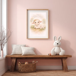 Poster Cute Baby Lamb & Flower Nursery Room Kids