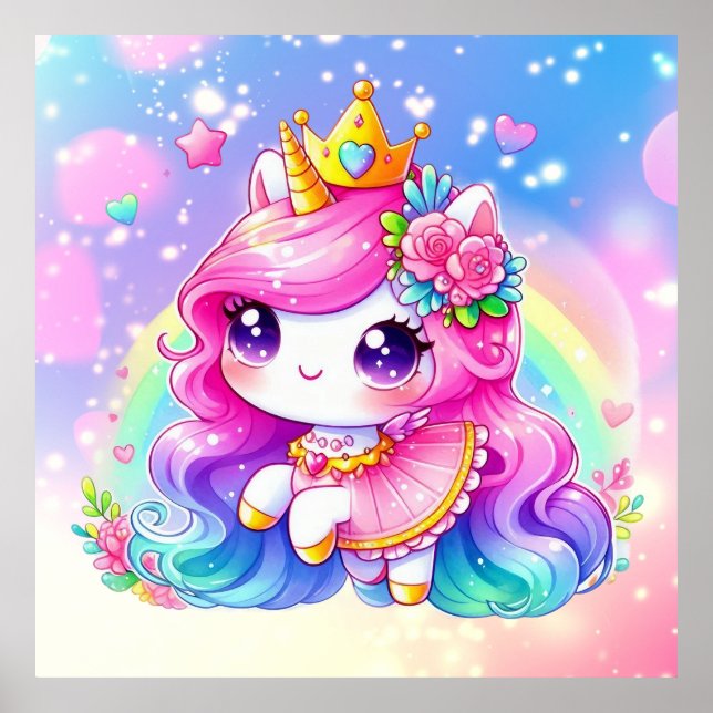 Poster Cute Baby Rainbow Unicorn (Frente)
