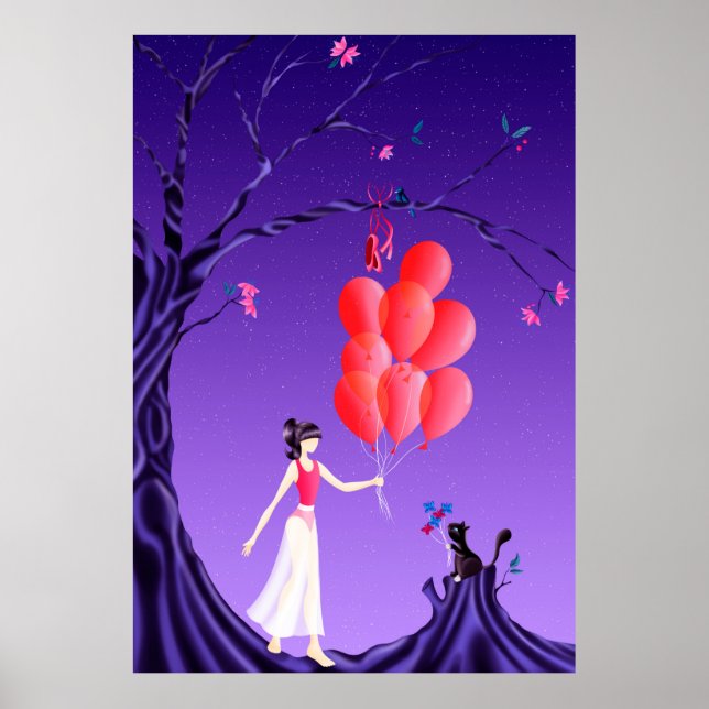 Poster Cute Ballerina e Cat Midnight Tree (Frente)