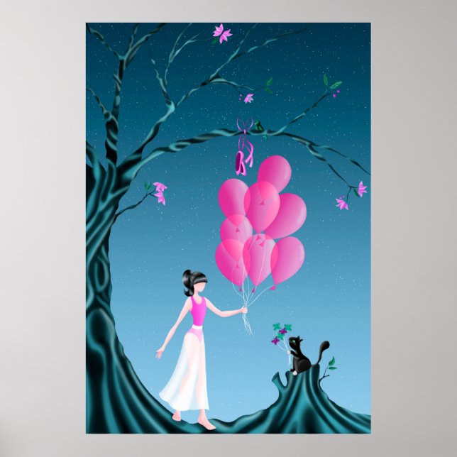 Poster Cute Ballerina e Cat Midnight Tree (Frente)