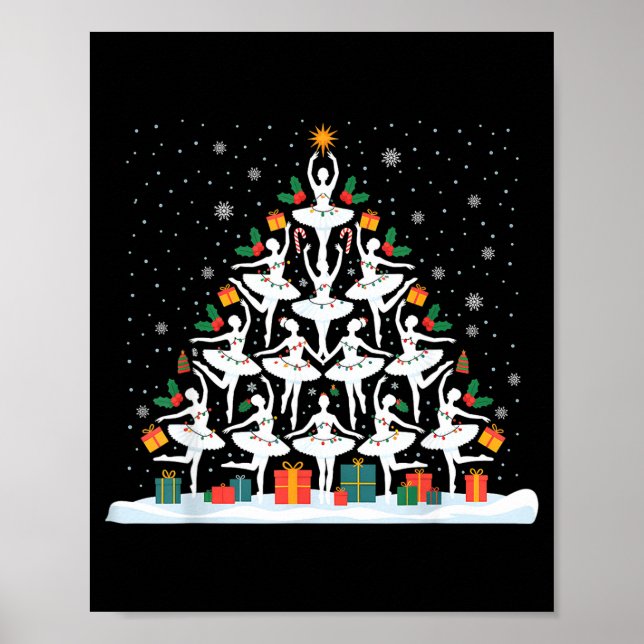 Poster Cute Ballet Christmas Tree Dancer Women Girls Xmas (Frente)