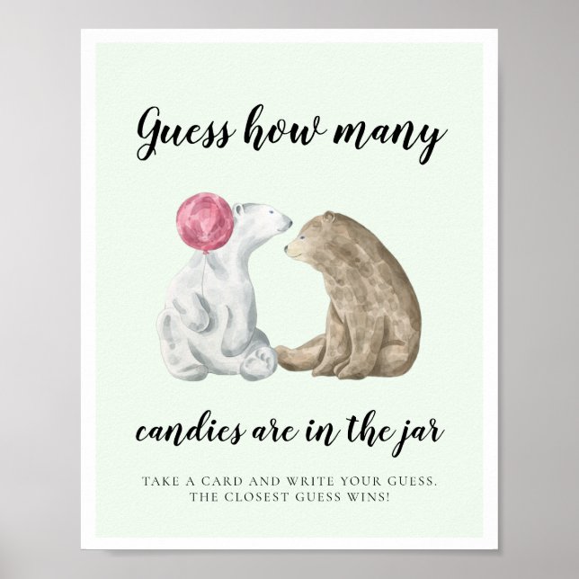 Poster Cute bears Guess how many Baby shower game (Frente)