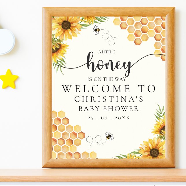 Poster Cute Bee and Sunflower Baby shower (Criador carregado)