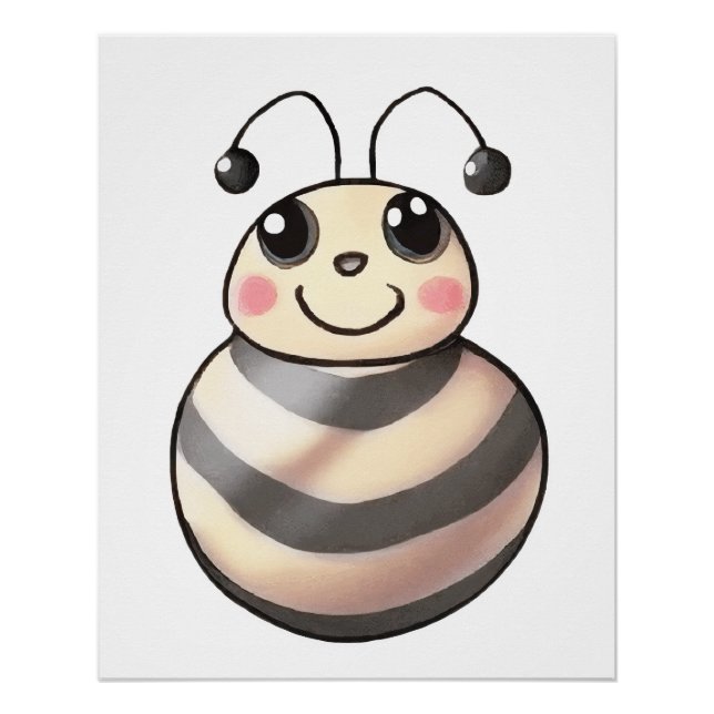Pôster Cute Bee Cartoon, Smiling Bee Drawing, Bee (Frente)