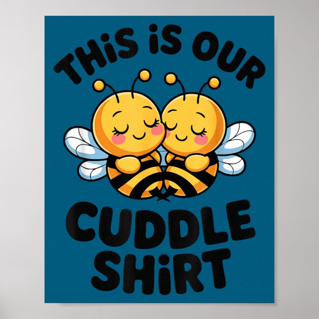 Poster Cute Bee Couple Cuddle Funny Romantic  (Frente)