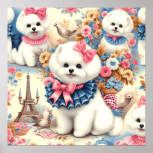 Poster Cute Bichon Frisé Seamless