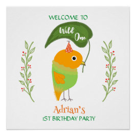 Pôster Cute Bird 1st Birthday Welcome Glossy Poster