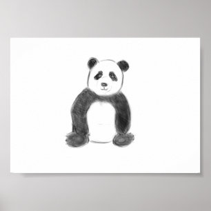 Poster Cute black and white panda sketch
