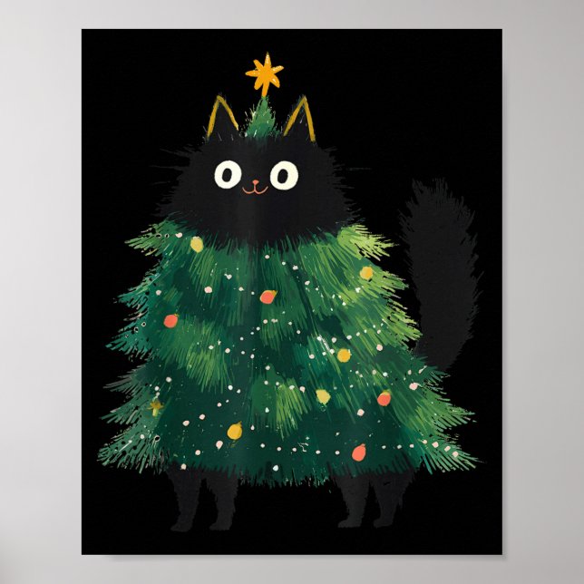 Poster Cute Black Cat Christmas Tree Funny Kitten Lover X (Frente)