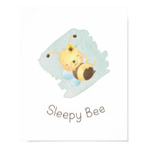 Cute Blue/Yellow Sleepy Bee Nursery Wall Art