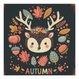 Pôster Cute Boho Autumn Hedgehog Wreath Wall Decal