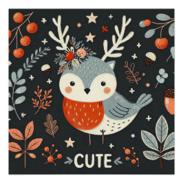 Pôster Cute Boho Autumn Robin Wreath Wall Decal