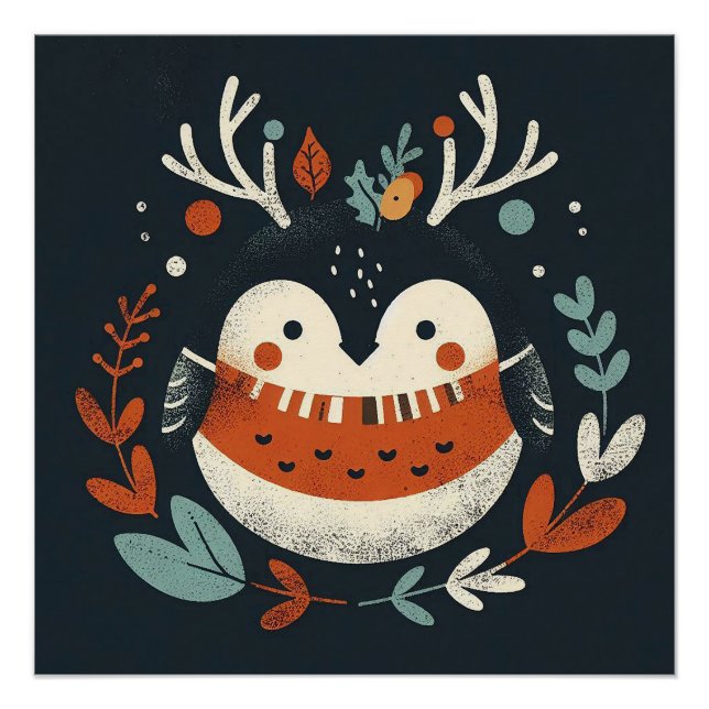 Pôster Cute Boho Autumn Robin Wreath Wall Decal (Frente)