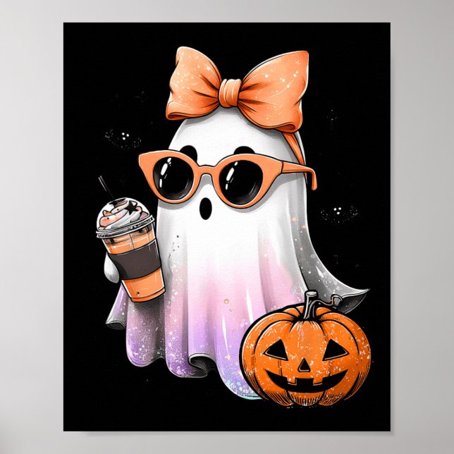 Poster Cute Bougie Ghost Café Pumpkin Spooky Season Hal (Frente)