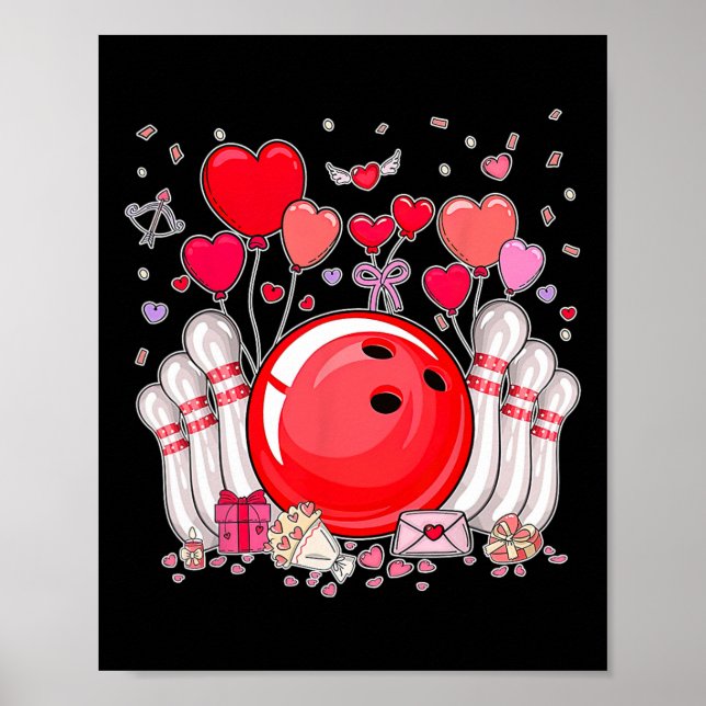 Poster Cute Bowling Ll Valentine Heart Lover Player Bowle (Frente)