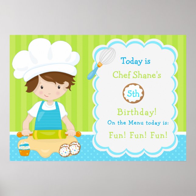 Poster Cute Brunette Hair Boy Baking Birthday (Frente)
