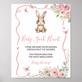 Poster Cute Bunny Baby Shower Girl Baby Sock Hunt